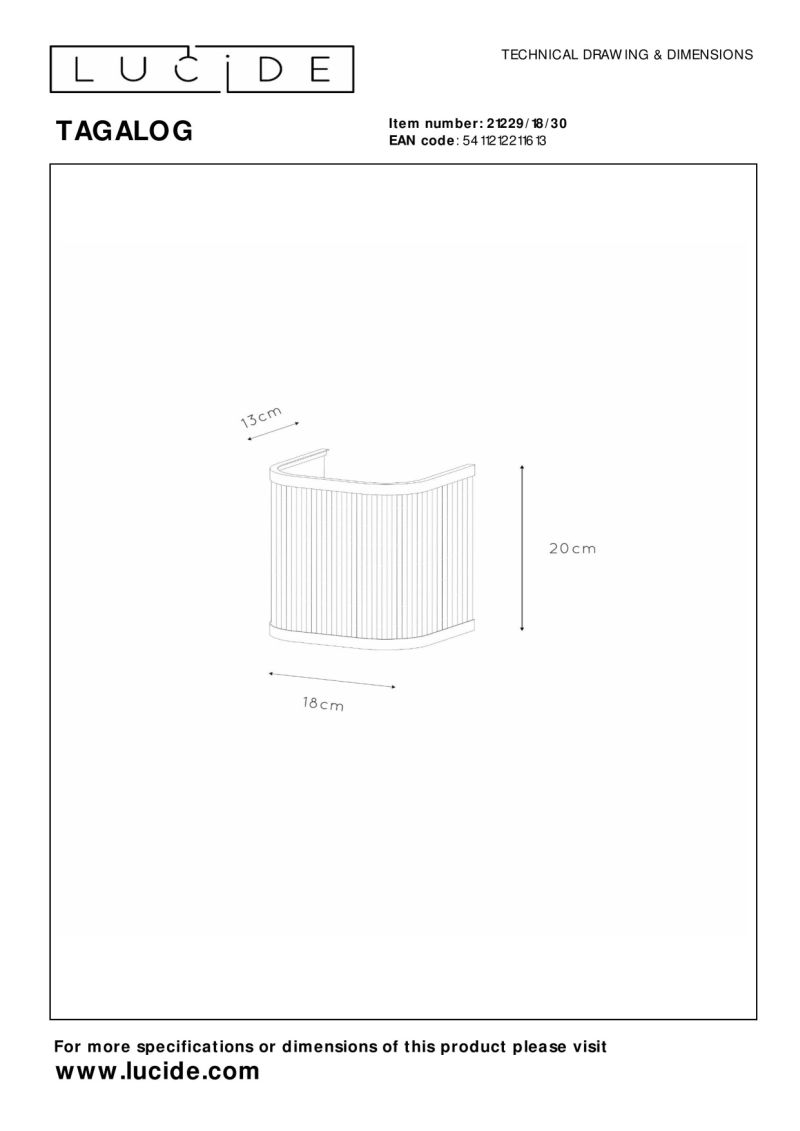 Lucide TAGALOG - Nástenné svietidlo - 1xE27 - Čierne